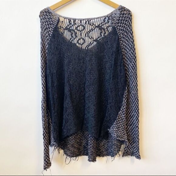 Free People Poppyseed Yarn Lace Back Light Knit Pullover Top S - Picture 3 of 6